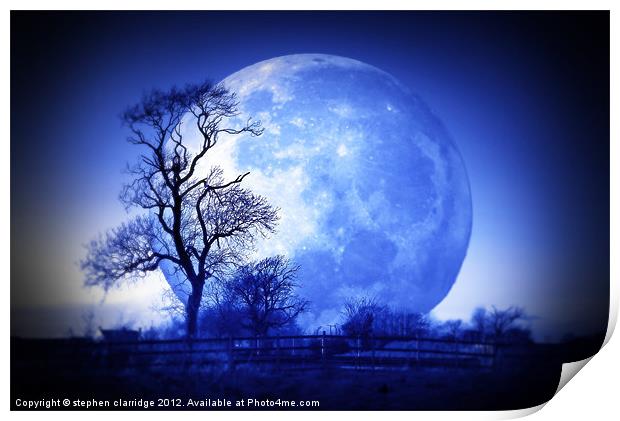 Tree and moon silhouette Print by stephen clarridge