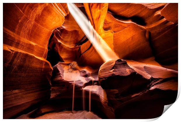 Sunbeam and falling sand in Antelope Canyon, Arizo Print by Steven Clements LNPS
