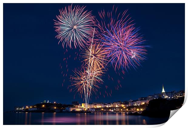 Tenby Harbour Fireworks Print by Paul Deverson