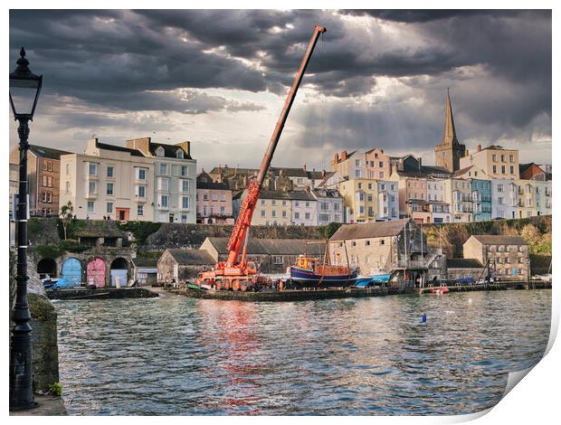 Putting the boats in Tenby Harbour Print by Paul Deverson