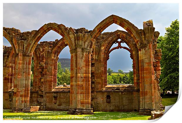 Aisle Chapels at Melrose Abbey Print by Louise Heusinkveld