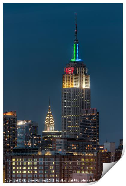 Empire State and Chrysler Buildings III Print by Clarence Holmes