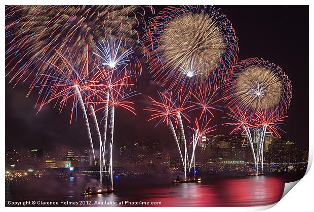 Hudson River Fireworks VIII Print by Clarence Holmes
