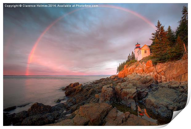 Rainbow Over Bass Harbor Head Lighthouse I Print by Clarence Holmes