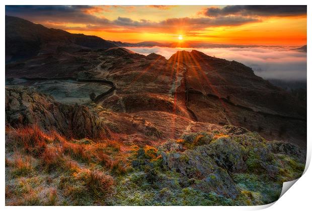 Loughrigg fell sunrise Print by Robert Fielding