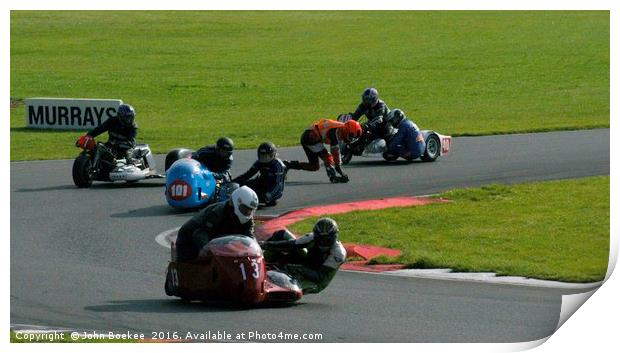 Racing sidecar at Snetterton racetrack  Print by John Boekee