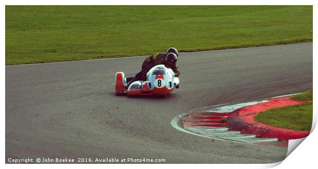 Racing sidecar at Snetterton racetrack  Print by John Boekee