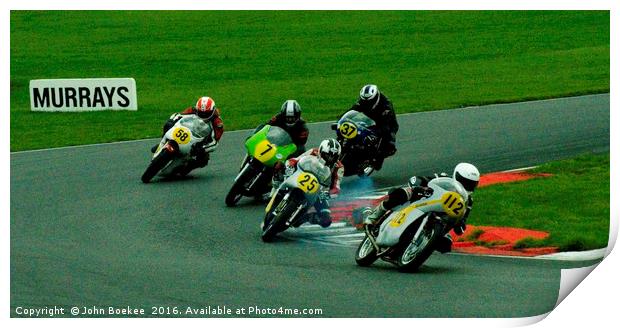 Racing bikes at Snetterton racetrack  Print by John Boekee