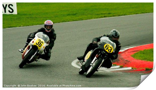 Racing bikes at Snetterton racetrack  Print by John Boekee