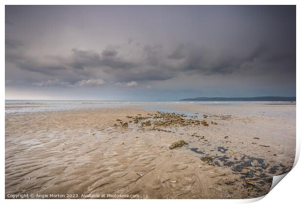 Benllech Beach Approaching Shower Print by Angie Morton
