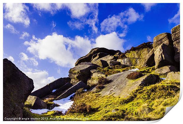 Stanage Edge Rocks and Clouds Print by Angie Morton
