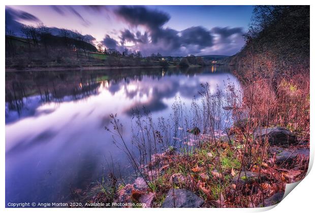 Damflask Reflections at Dusk Print by Angie Morton