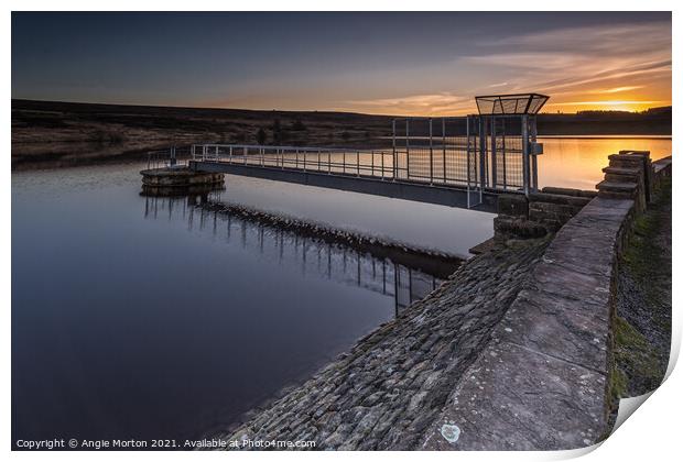 Lower Redmires Reservoir Sunset Print by Angie Morton