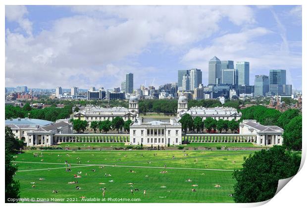 Greenwich Park and London Skyline Print by Diana Mower