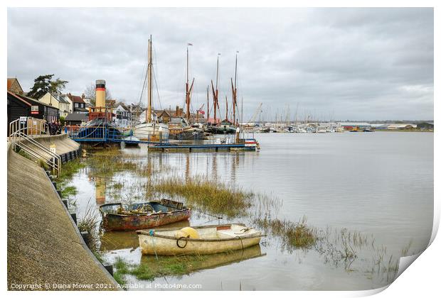 Maldon Hythe Essex boat moorings  Print by Diana Mower