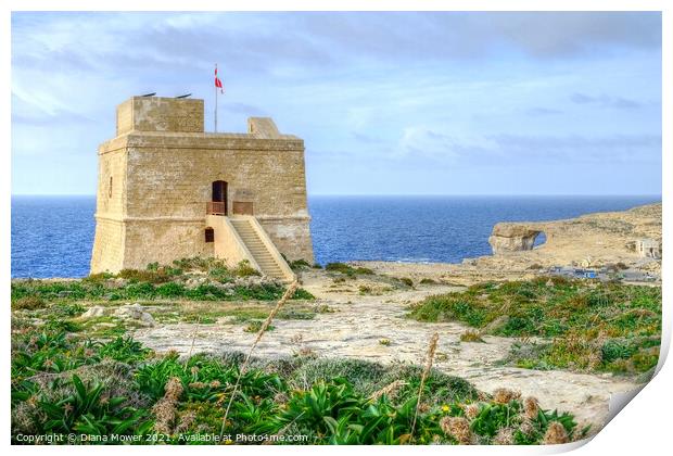  Dwejra Bay Watchtower Gozo Malta Print by Diana Mower