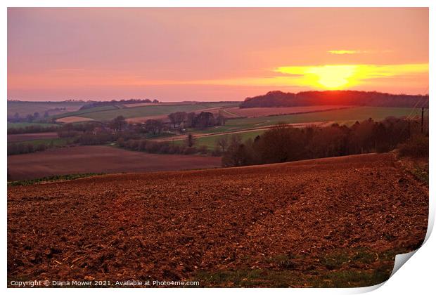 Lincolnshire Wolds Sunset Print by Diana Mower
