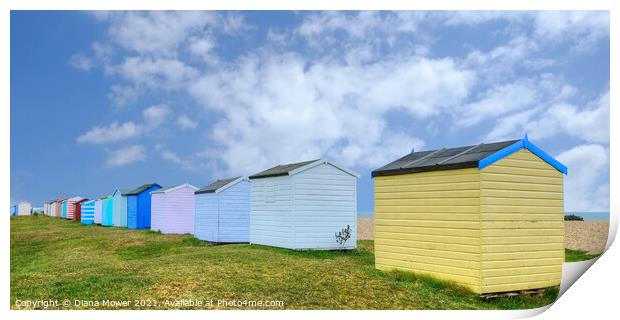  Littlestone Beach Huts Kent Coast Print by Diana Mower