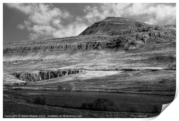 Ingleborough peak Yorkshire Monochrome Print by Diana Mower