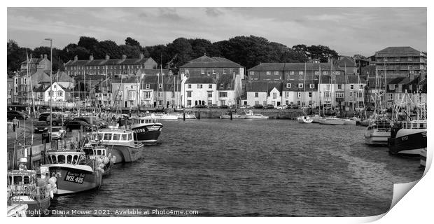 Weymouth Harbour Black and White Print by Diana Mower