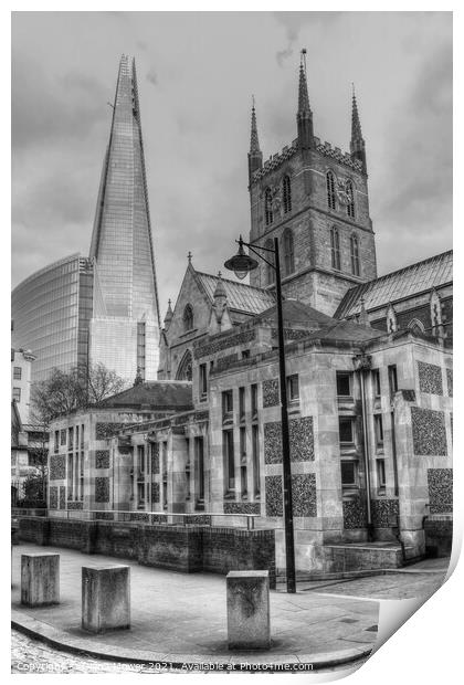 Southwark Cathedral and Shard London Print by Diana Mower