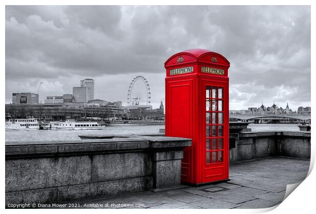 Thames Embankment Phone Box Print by Diana Mower