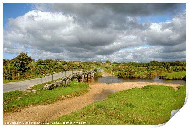 Clapper Bridge and Bodmin Moor Print by Diana Mower