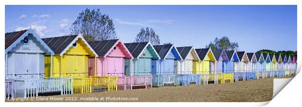 West Mersea Beach Huts Panoramic Print by Diana Mower