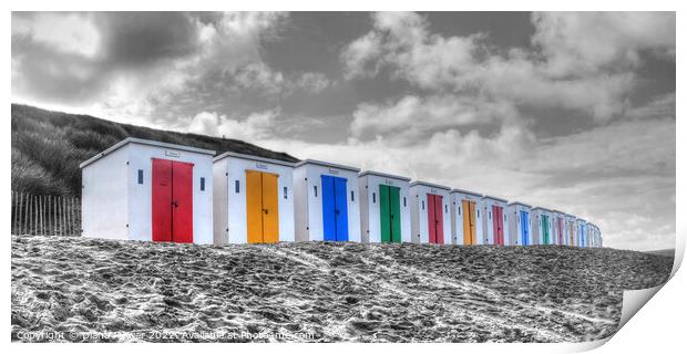 Woolacombe Beach Huts Selective Colour Panoramic Print by Diana Mower
