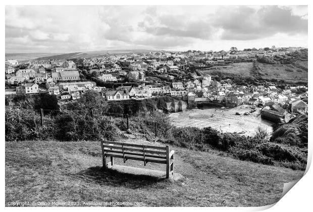 Port Isaac view Cornwall Monochrome Print by Diana Mower