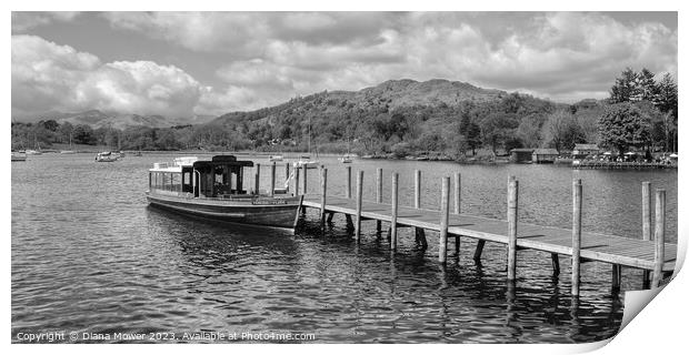 Windermere Jetty Monochrome Panoramic Print by Diana Mower