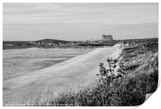 Fistral Beach and Towan head Monochrome Print by Diana Mower