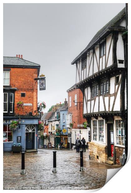 Lincoln Cathedral Quarter Rainy Day Print by Diana Mower