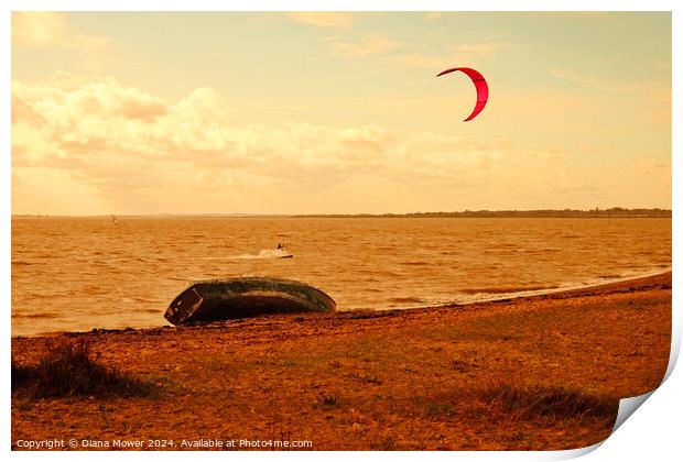 Kite Surfing Mersea island Print by Diana Mower