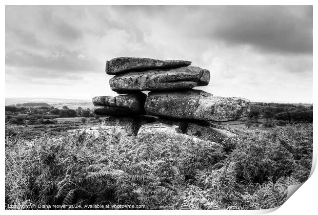 Carbilly Tor Cheesewring Monochrome Print by Diana Mower