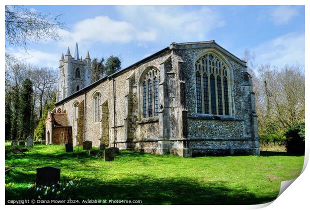  The Church of St Mary the virgin, Little Sampford Print by Diana Mower