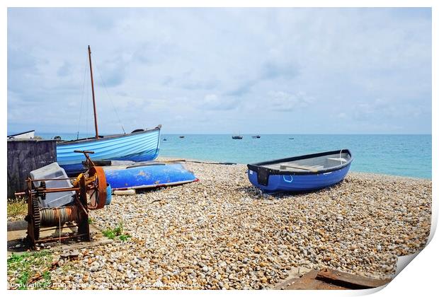 Selsey Bill Beach and Boats Print by Diana Mower