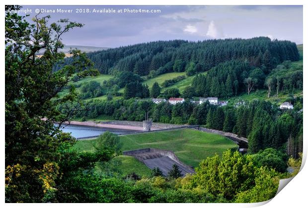 Llwyn-on Reservoir from the Taff Trail  Print by Diana Mower