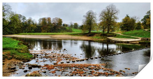 Bolton Abbey Stepping Stones Print by Diana Mower
