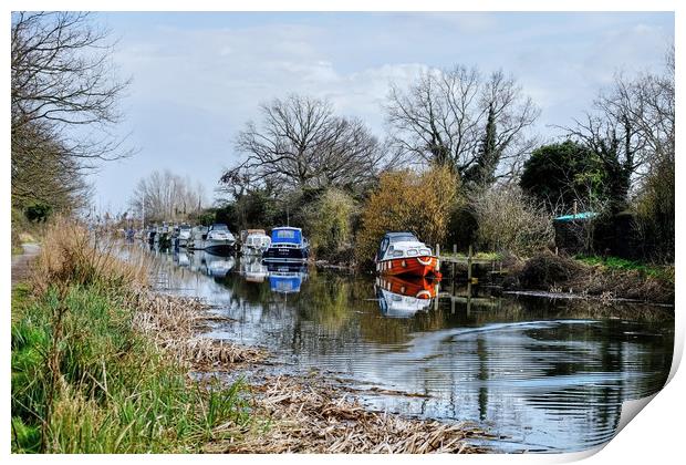 Heybridge Canal boats Essex Print by Diana Mower