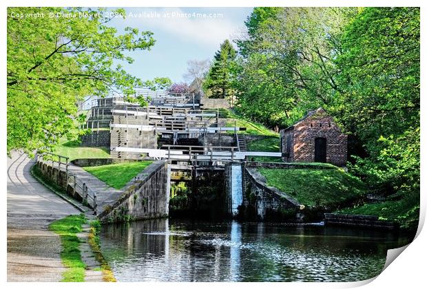 Bingley Five Rise Locks Yorkshire Print by Diana Mower