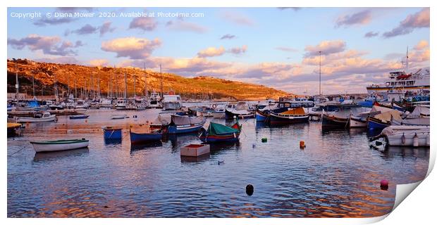 Gozo Harbour at Sunset Malta Print by Diana Mower