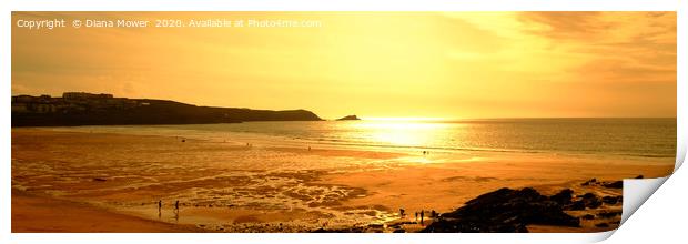 Fistral Beach Sunset Panoramic Print by Diana Mower