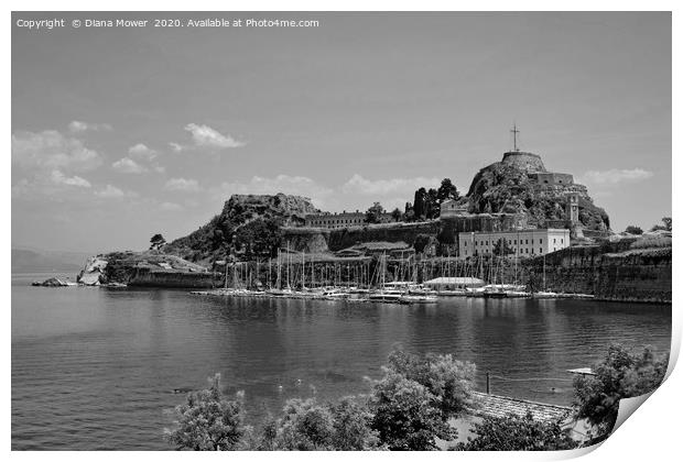 Old Fort Corfu Greece in monochrome  Print by Diana Mower