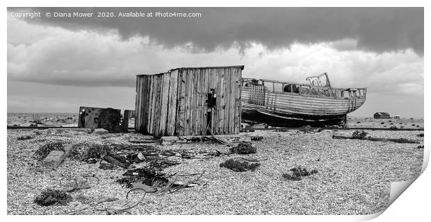 Stormy Dungeness Kent monochrome Print by Diana Mower