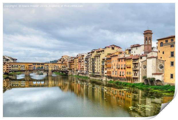 Ponte Vecchio and the river Arno Florence Print by Diana Mower