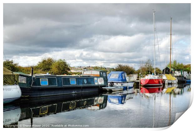 Heybridge Canal boats and Maldon Essex Print by Diana Mower