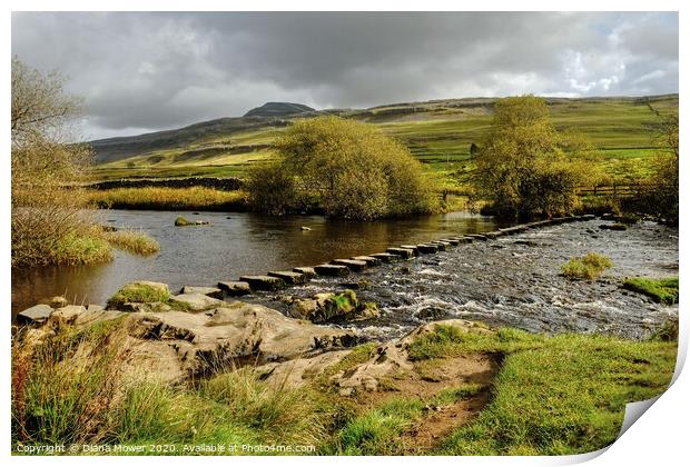  Ingleborough and  Stepping Stones Yorkshire Dales Print by Diana Mower
