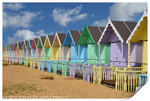 Mersea Beach Huts Essex Print by Diana Mower