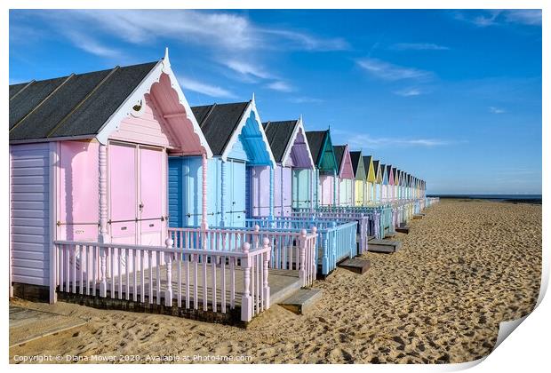 West Mersea Beach Huts Essex Print by Diana Mower